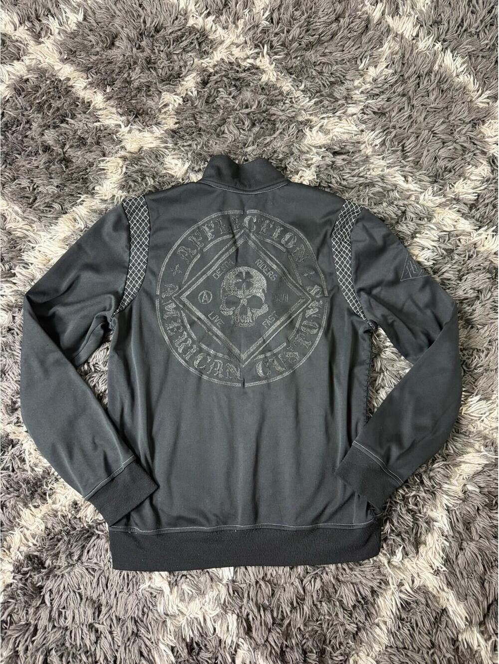Affliction Black Premium Jacket Men’s Medium Grail Buckle Full Zip Front / Back